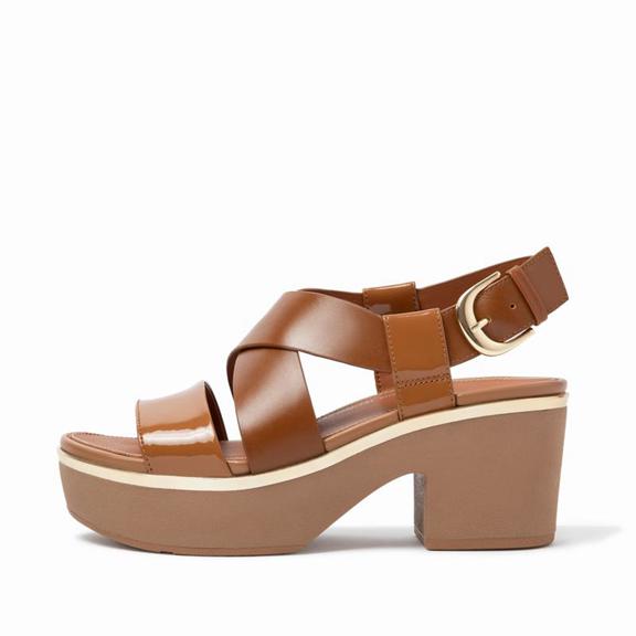 Sandales Compensées Femme Fitflop Pilar Patent Cuir Marron Clair (RJO503714)